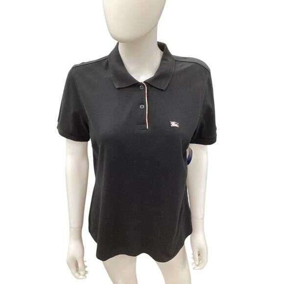 Burberry T-Shirt Women’s Size XL Classic Polo Embroidered Logo 98% Cotton Black - Picture 1 of 5